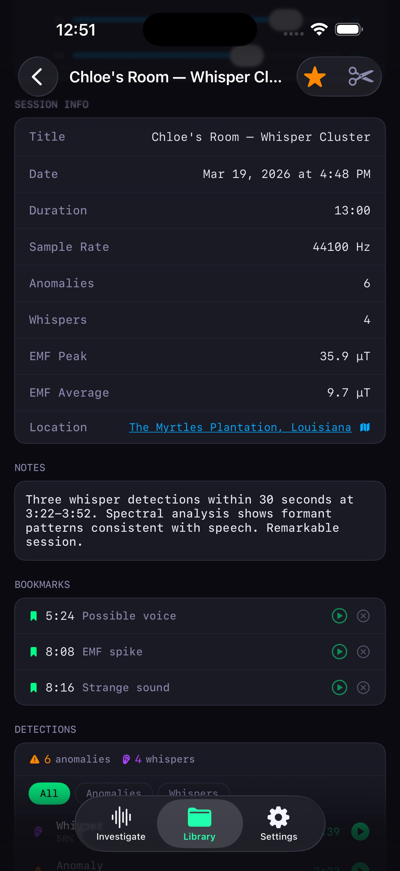 EVP Ghost Signal session details and timestamps